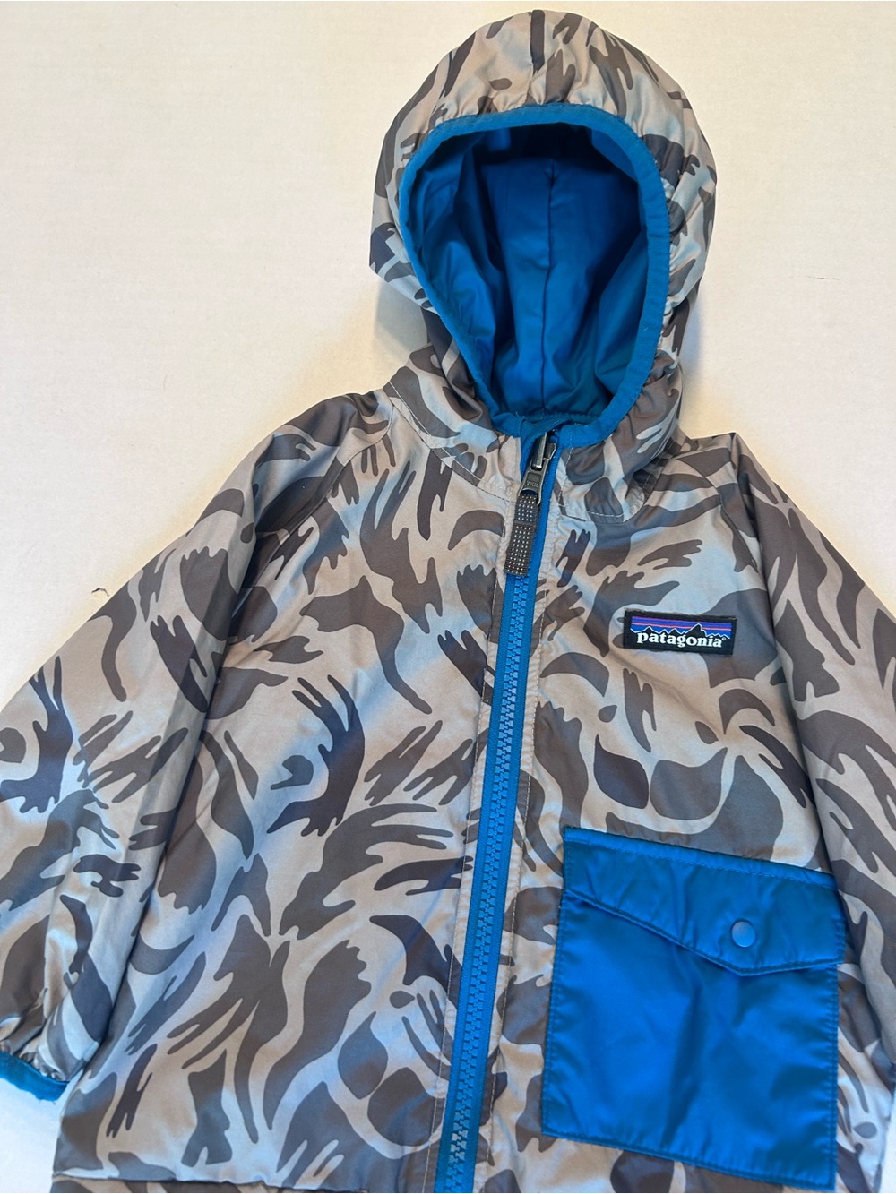 Patagonia Baby Reversible Puff-Ball Jacket Blue Gray Camoflage Boys Size 3 - Picture 3 of 12